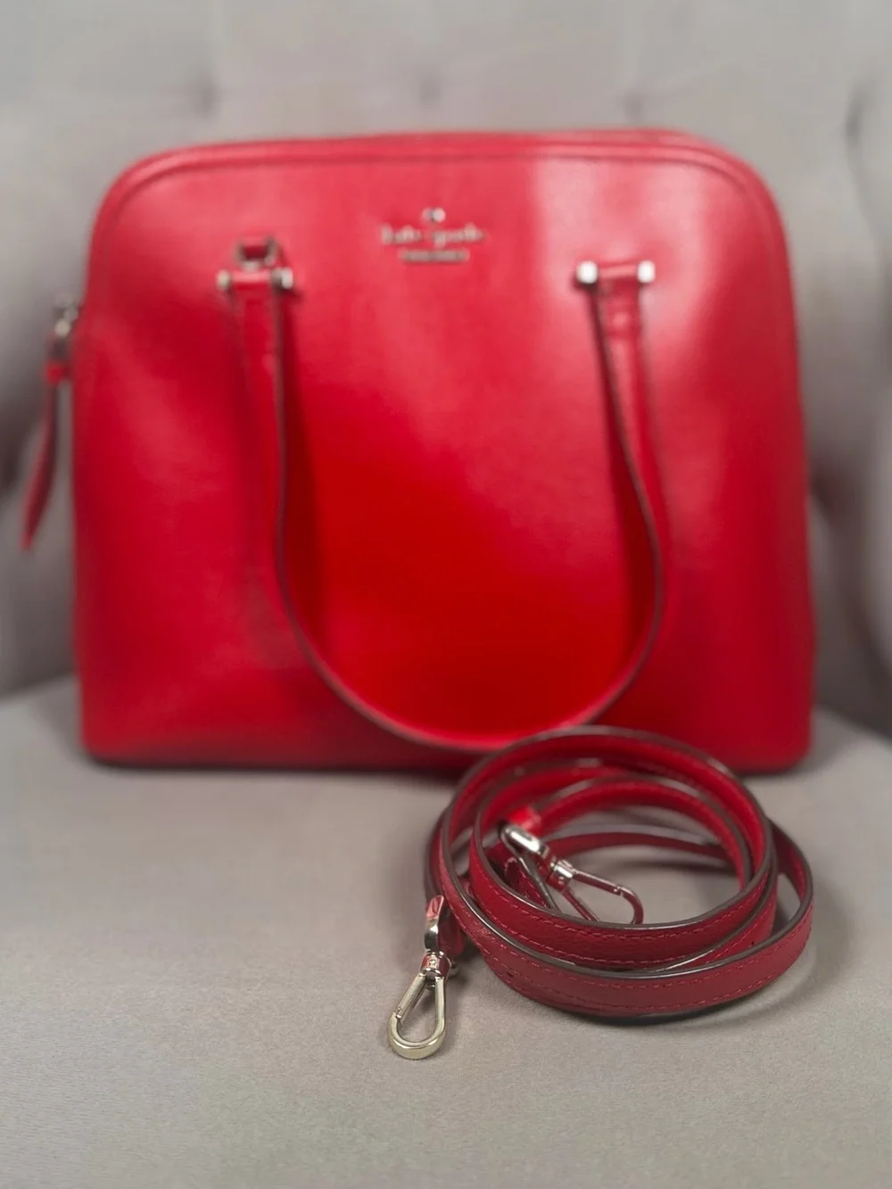 Kate Spade Red Leather Dome Satchel Crossbody Bag